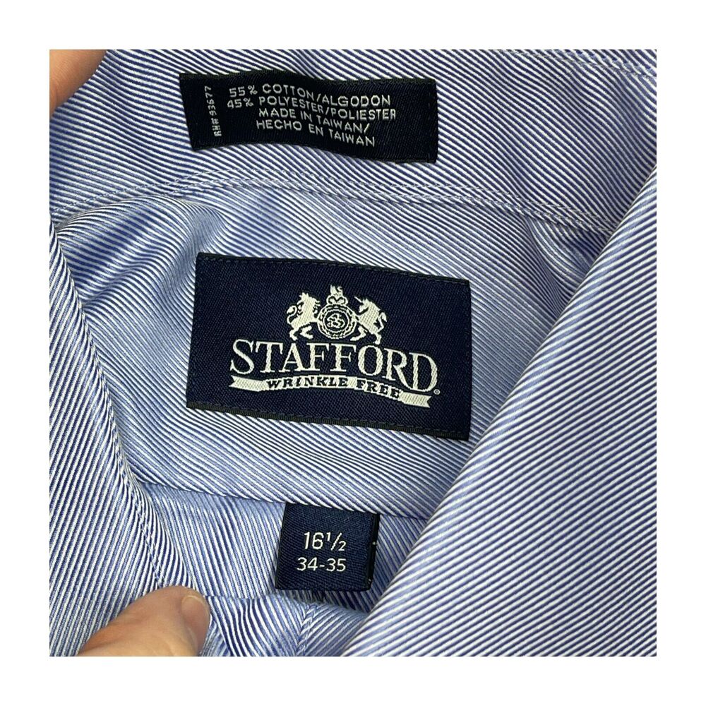 Stafford Dress Shirt Men's 16.5 Blue White Striped Cotton Classic Formal Oxford - Picture 2 of 6